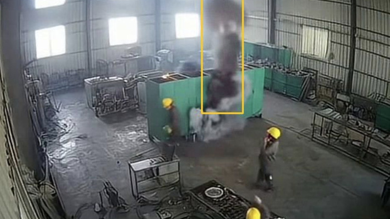 Real screenshot from the Vengeea dashboard: smoke identified on a factory camera, bounding box and confidence score overlaid