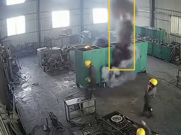 Real screenshot from the Vengeea dashboard: smoke identified on a factory camera, bounding box and confidence score overlaid